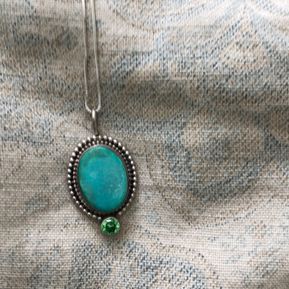 Turquoise and sterling silver emerald necklace